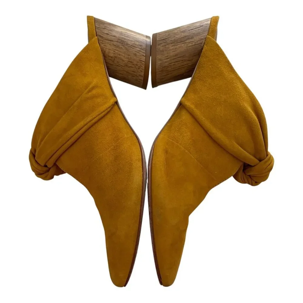 Bernardo Pumps Size 7.5 M US Mustard Yellow Suede Heels Close Toe Slip On Mules - Picture 8 of 16